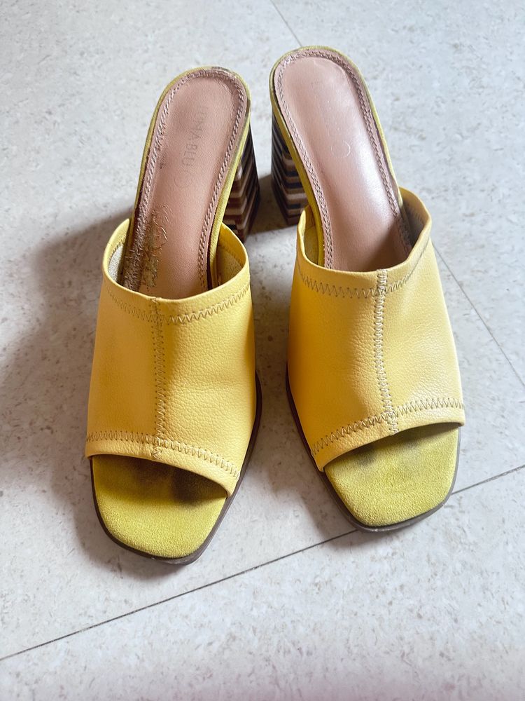 LUNA BLU by Westside Yellow Block-Heeled Mules