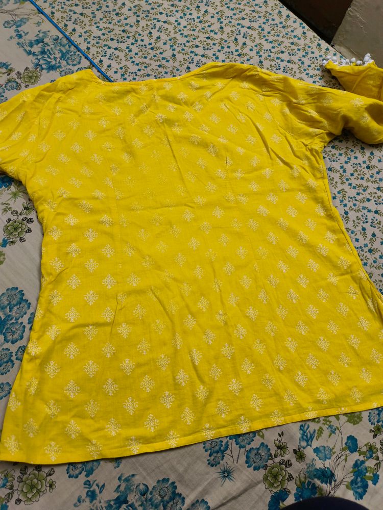 Yellow Kurti With Bell Sleeves