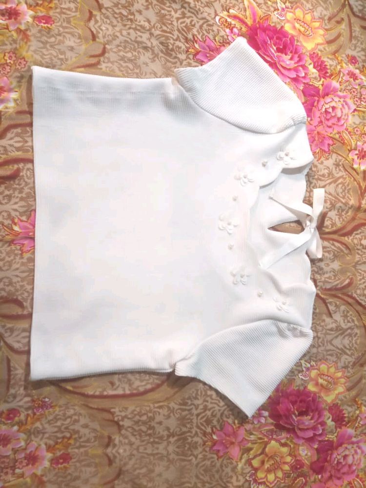 Cute Korean White Crop Top