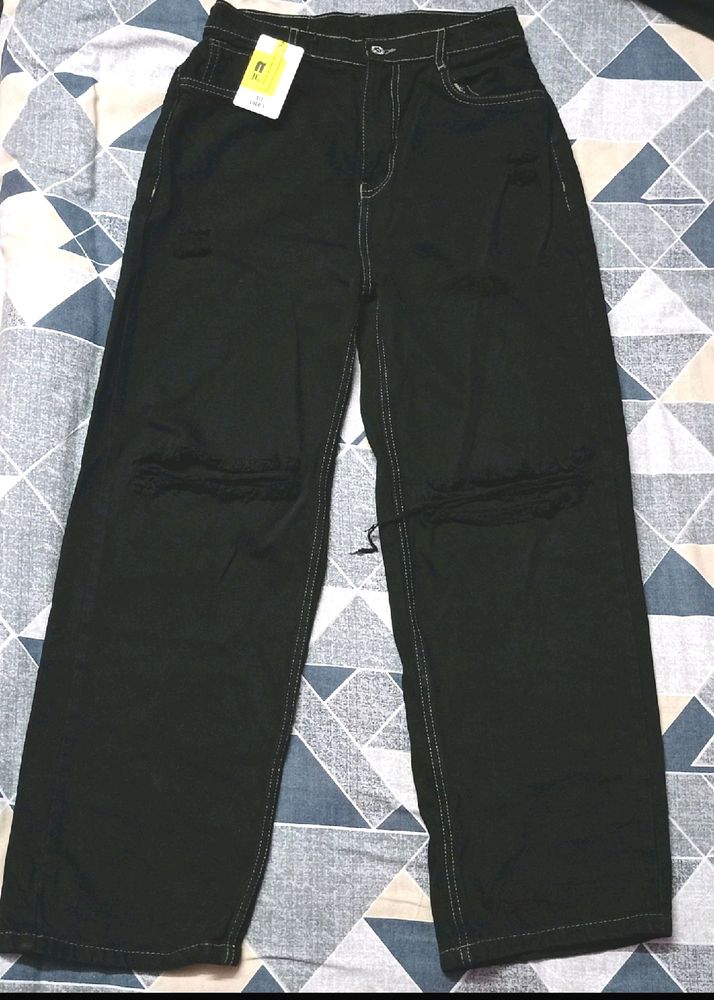 Black Rugged Straight Fit Jeans