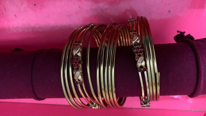 Red Stone Gold Plated Bangle Set