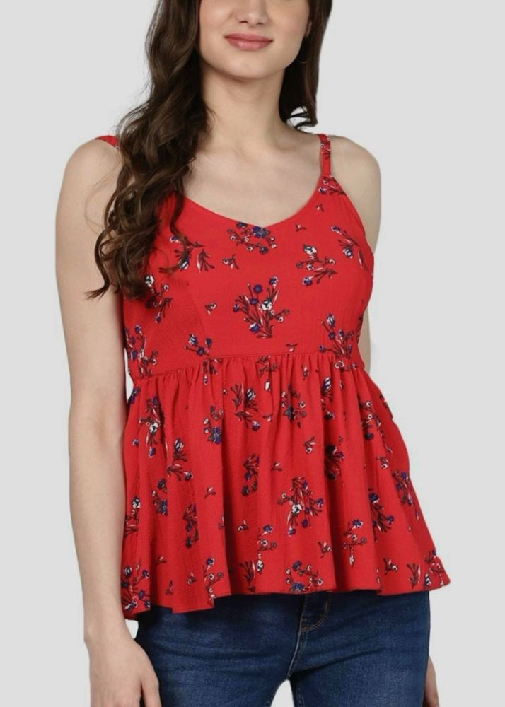 Red Floral Print Top