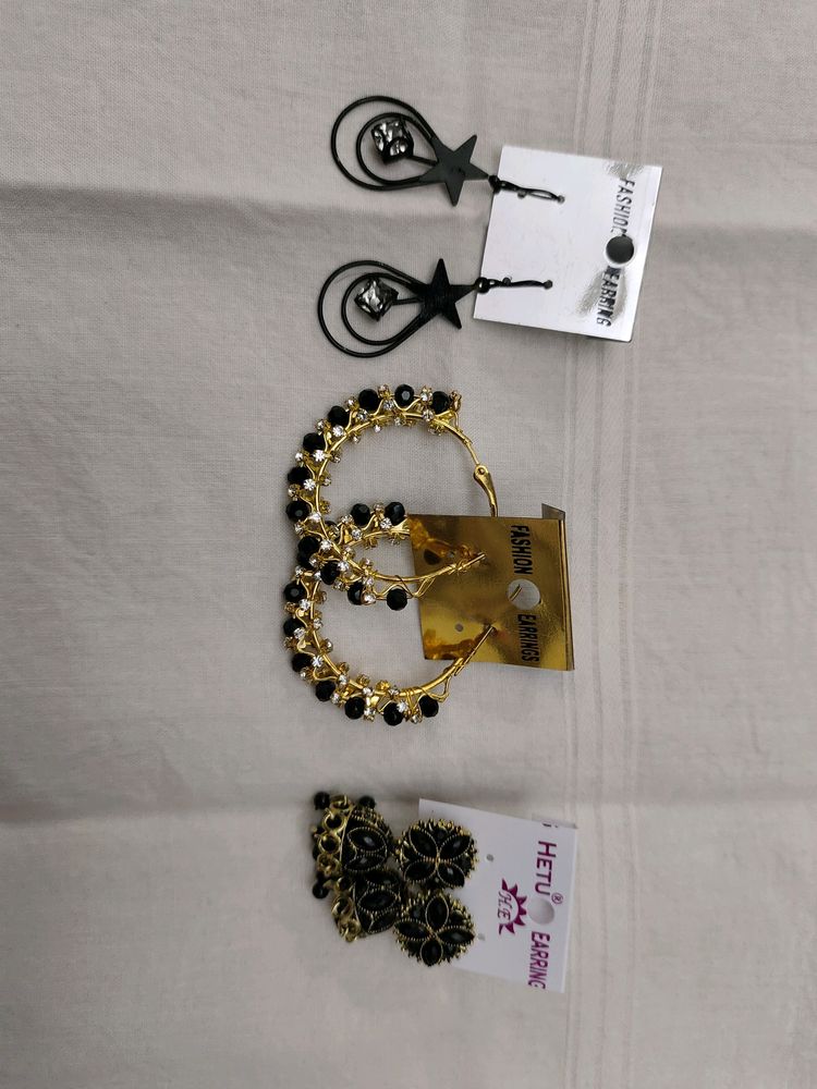 Combo Of 03 Black Different Earrings