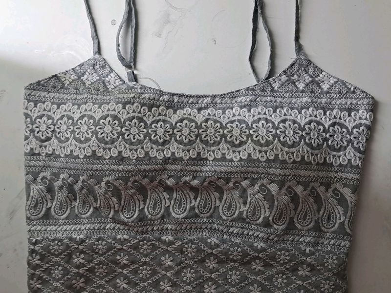 Embroided Grey top