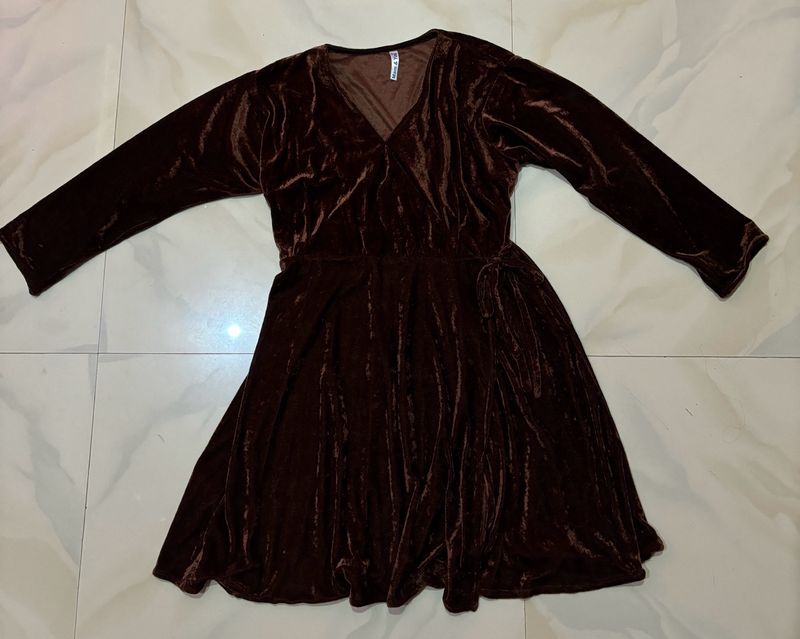 Brown Wrap Up Velvet Dress🍁