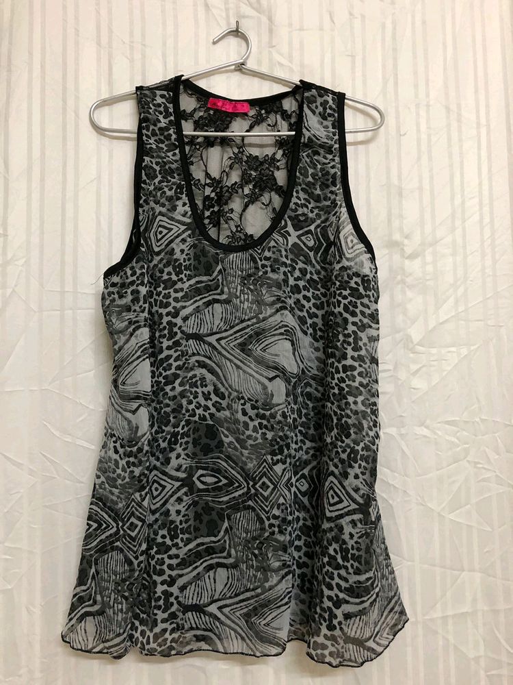 Black Floral Print Sleeveless  Top