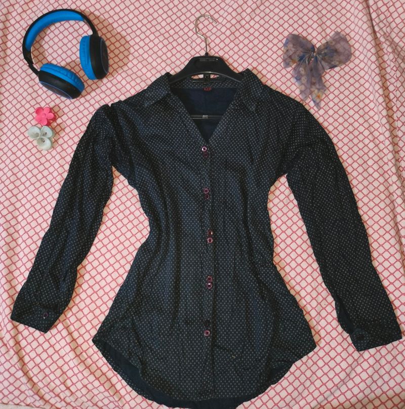 Navy Blue Polka Dot Shirt