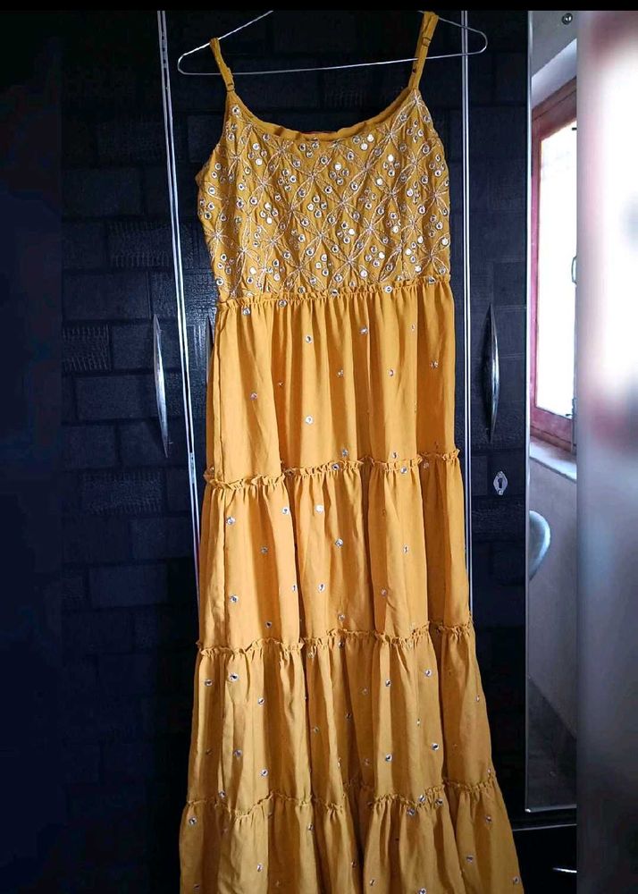 Vishudh Bright Yellow Anarkali With Dupatta