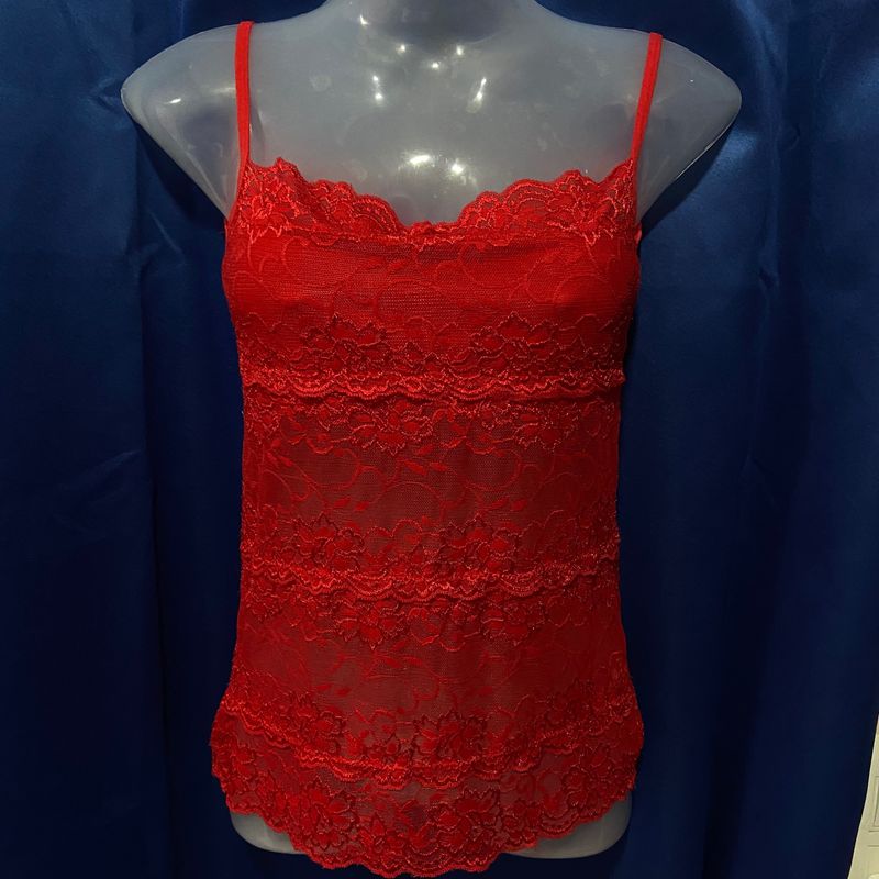 Red Sheer Lace Camisole.