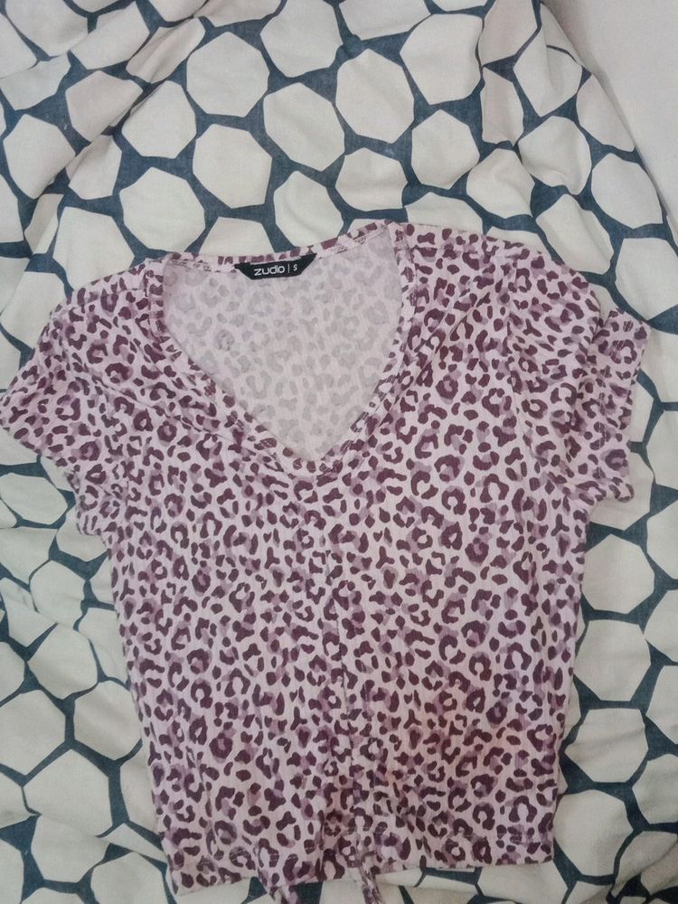 Purple Leopard Print Crop Top