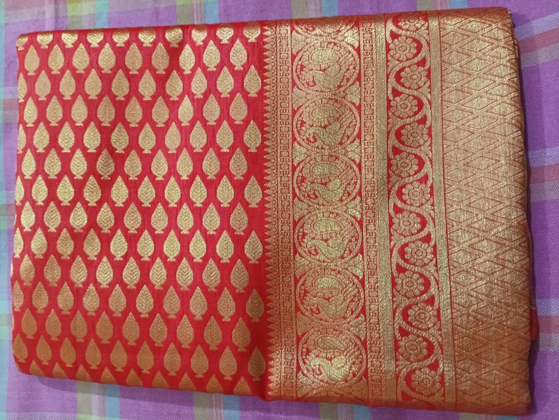 Beautiful Red And Golden Saree