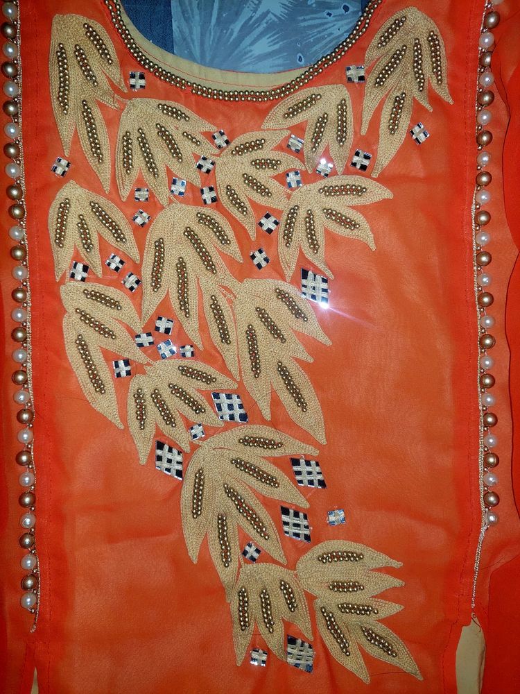 Orange mirror work Kurti