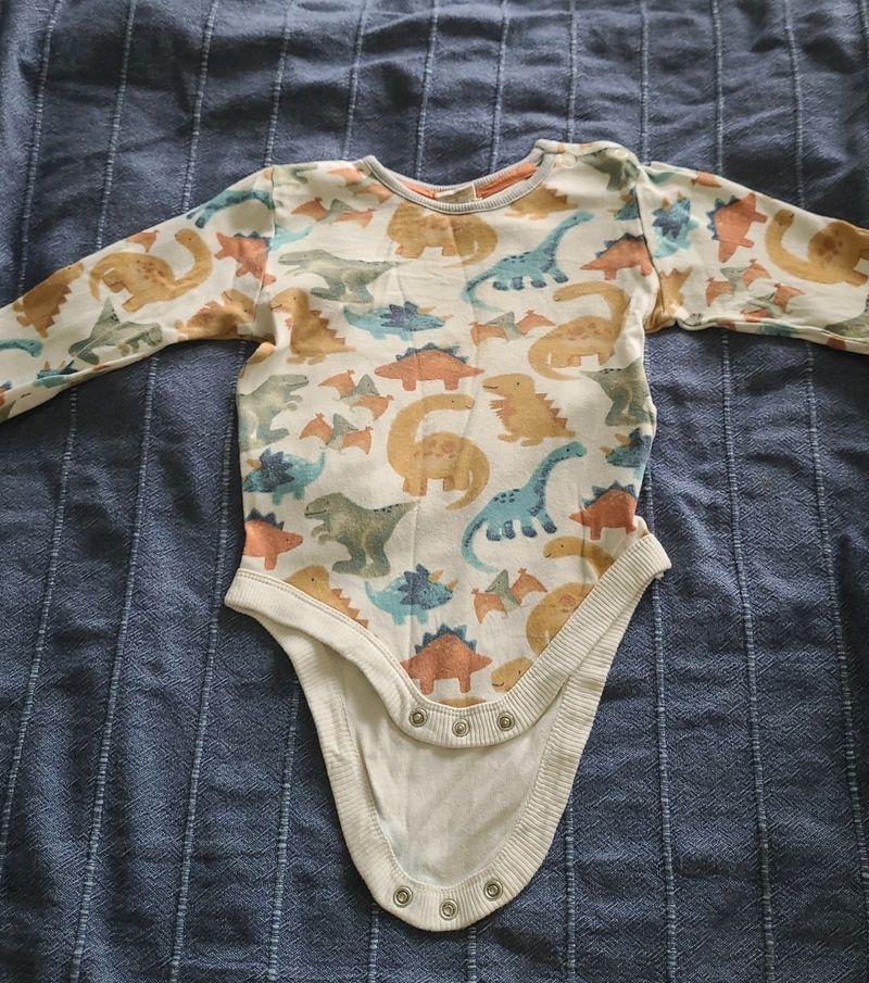 Cotton Dino Print Onesie Full Sleeve