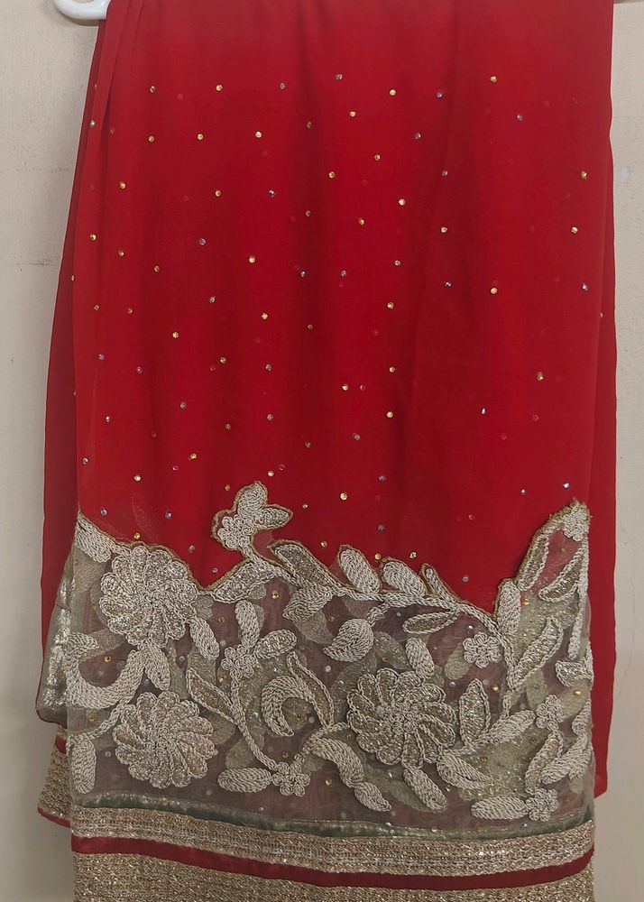 Georgette Stone Work Red Saree