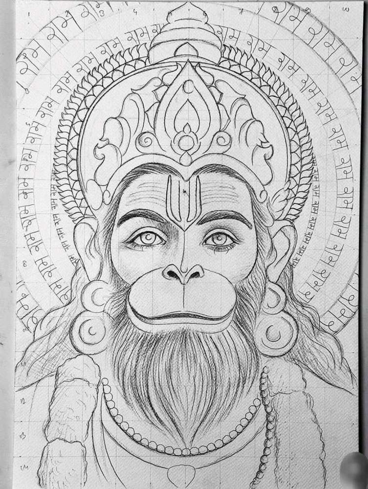 Hanuman Ji Drawing Outline