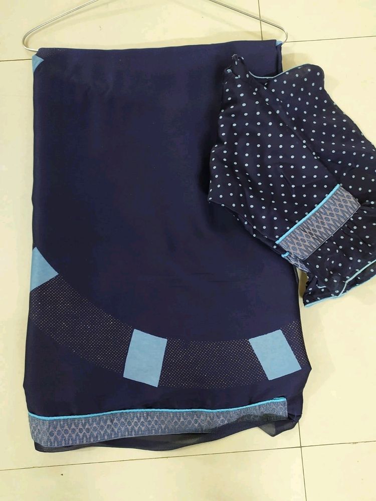 Blue Saree With Designer Blouse