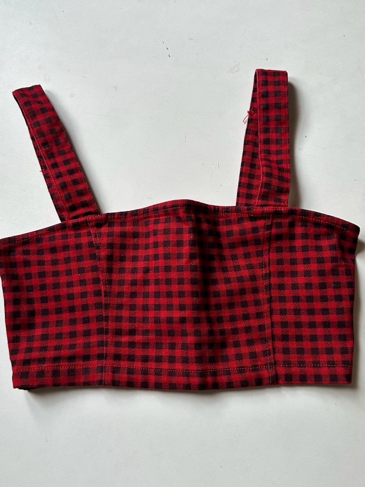 Red And Black Checks Crop Top