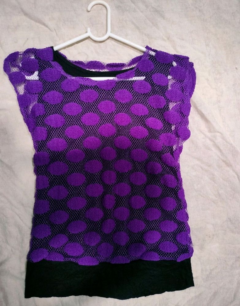 Purple Polka Dot Top With Black Inner