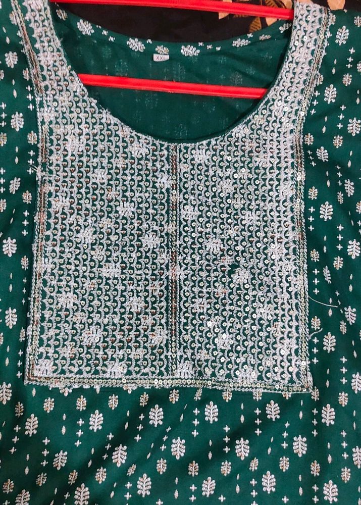 Green Embroidery Work Kurti