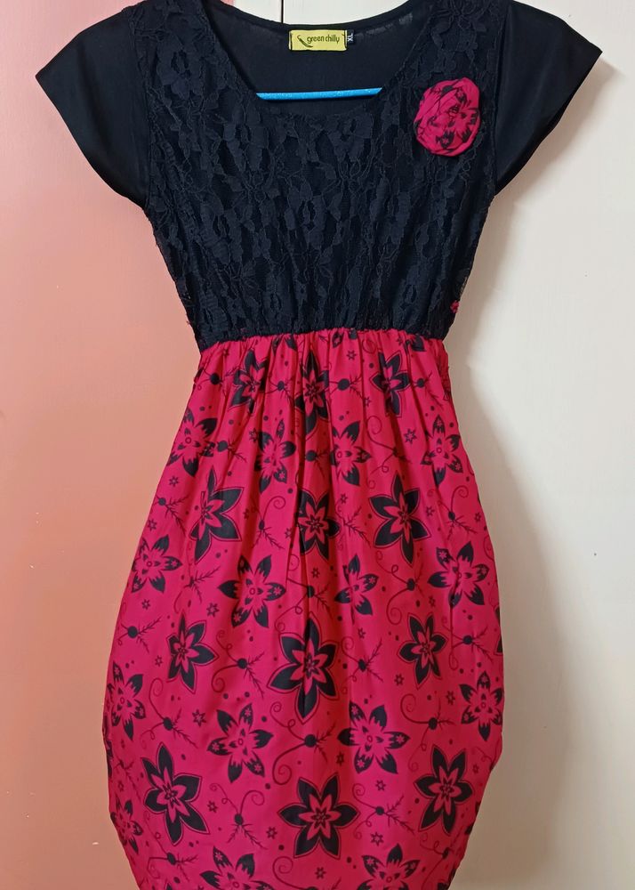 Black And Pink Floral Lace Top