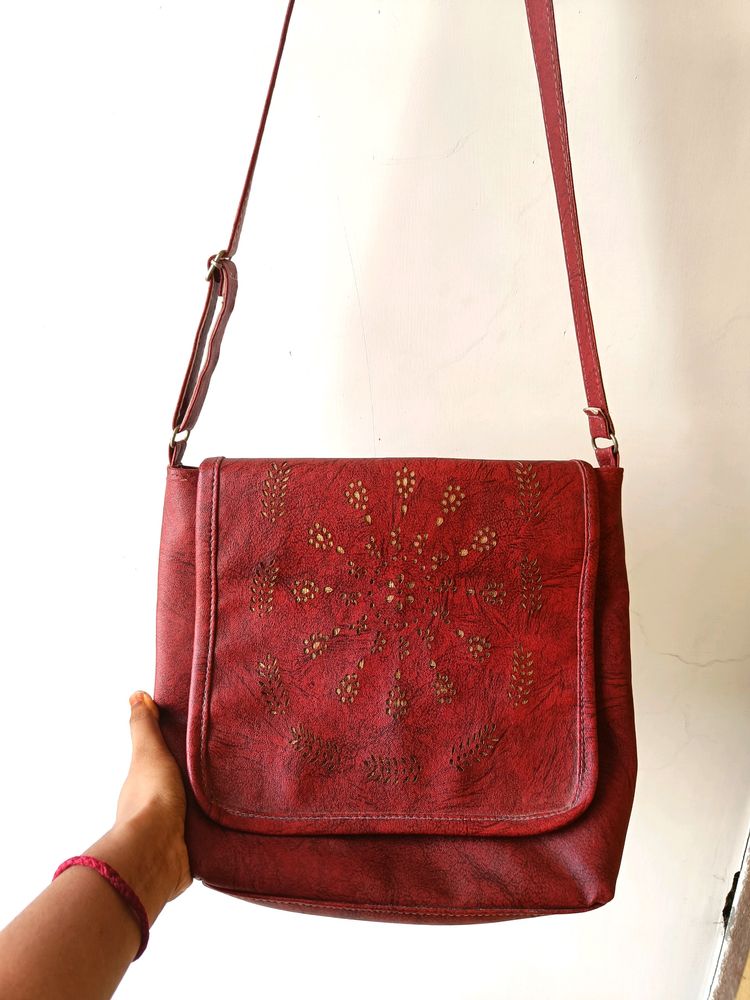 Price Drop!!Maroon Messenger Bag For Ladies.