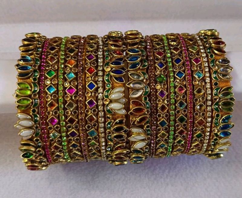 Handmade Multi Colour Kundan Thread Bangles Set