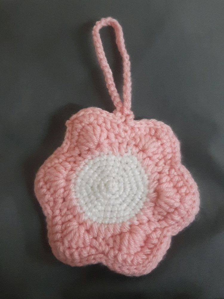 Crochet Pink Flower Bag Charm