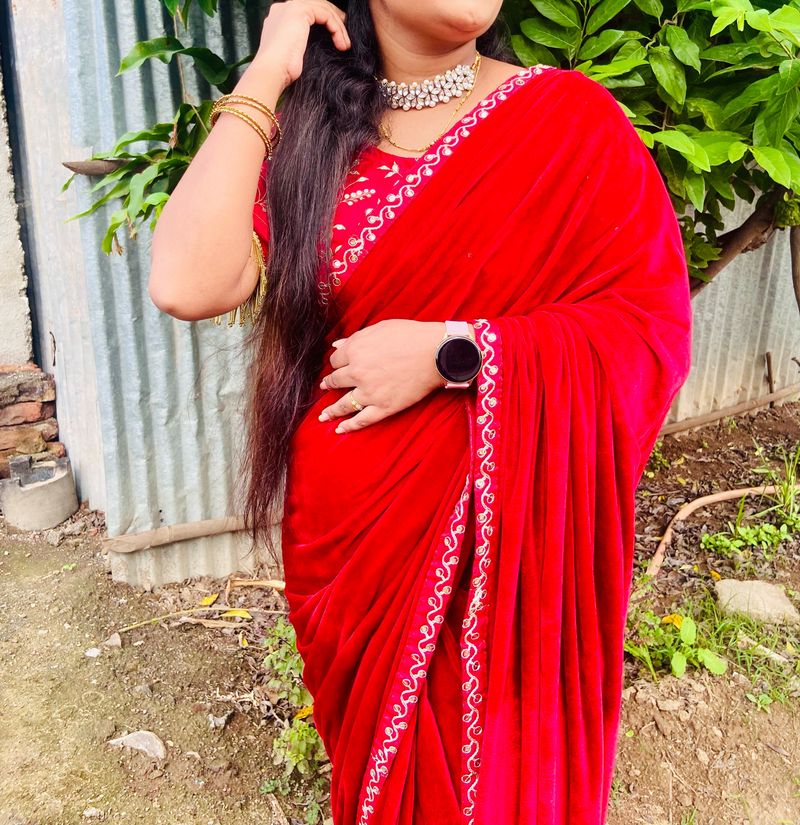 Red Velvet Saree