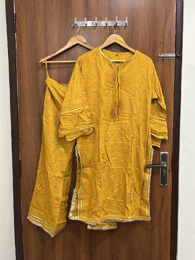 Heavy Yellow Kurta, Palazzo With Up Down Sleeves