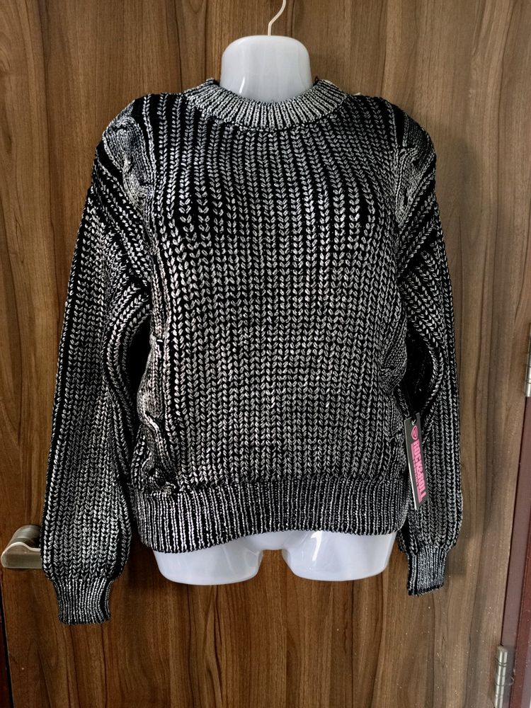 Rock and Roll Cowgirl Metallic Cable Knit Sweater