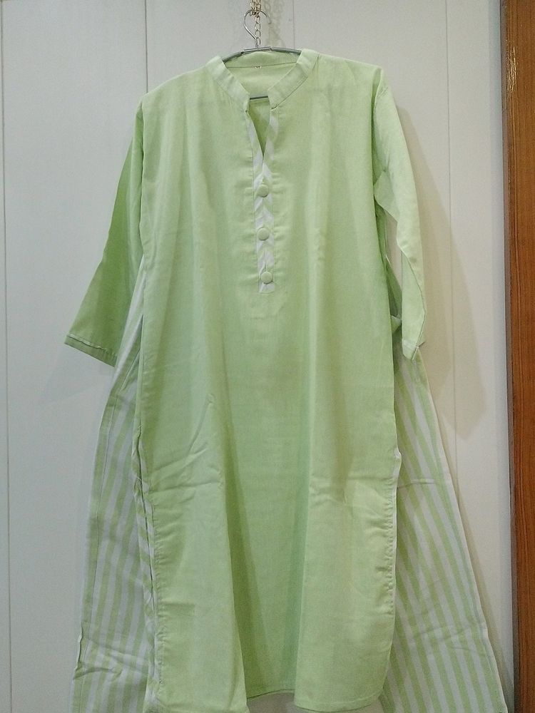 Green Kurta with Striped Bottom