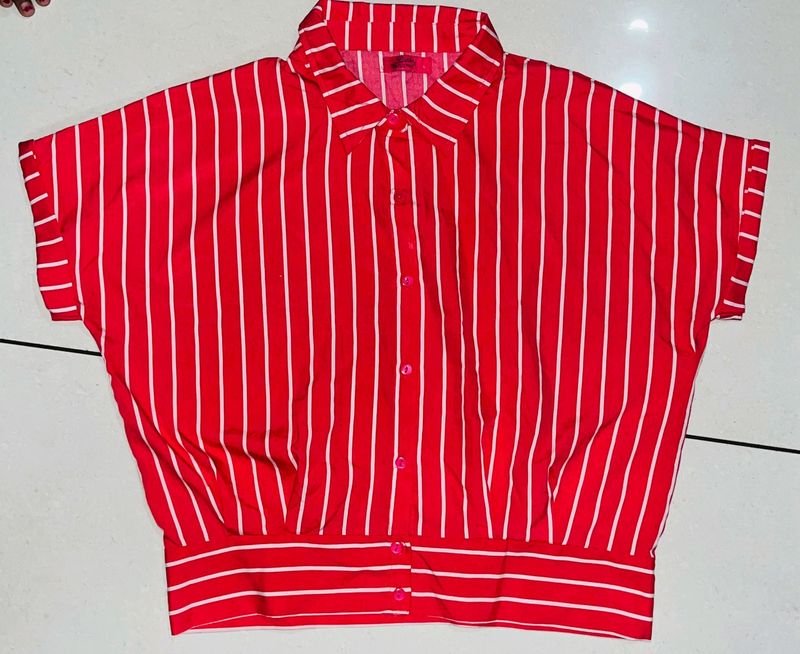 red and white strip half sleeves regular shirt 👕