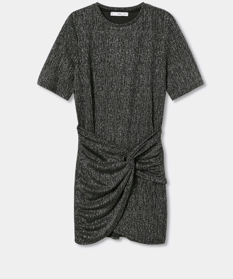 MANGO Knotted Lurex Dress in Silver | Endource