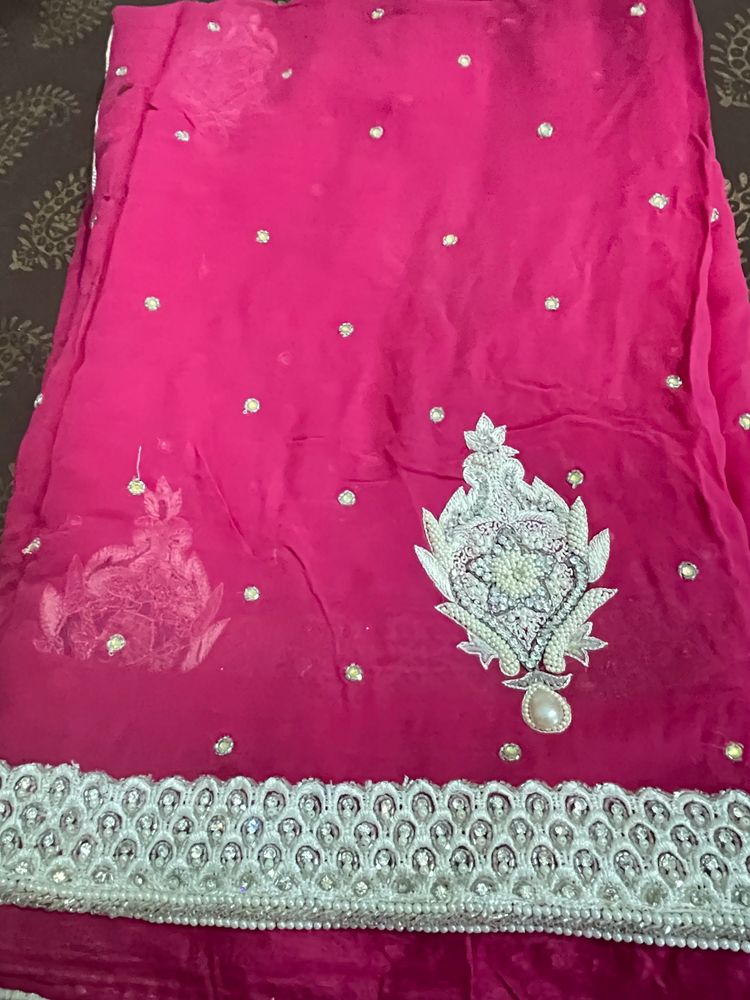 Pink Coloured  Saree With Stitched Blouse