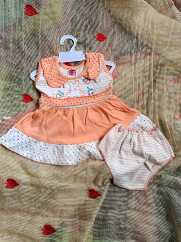 Baby Girl Cotton Dress With Pant Pink