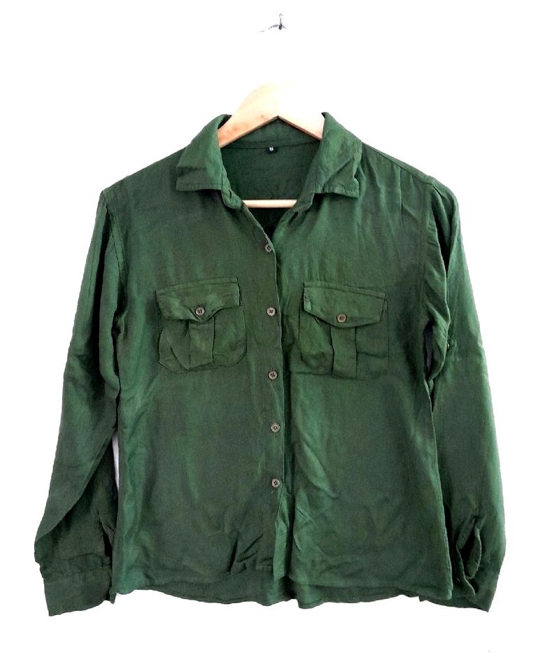 Olive Green Cotton Shirt Women's Top