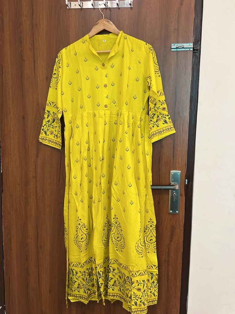 Stylish Yellow Anarkali Kurta With Duppta