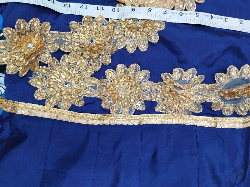 A Blue Gown With Golden Work In Front Back