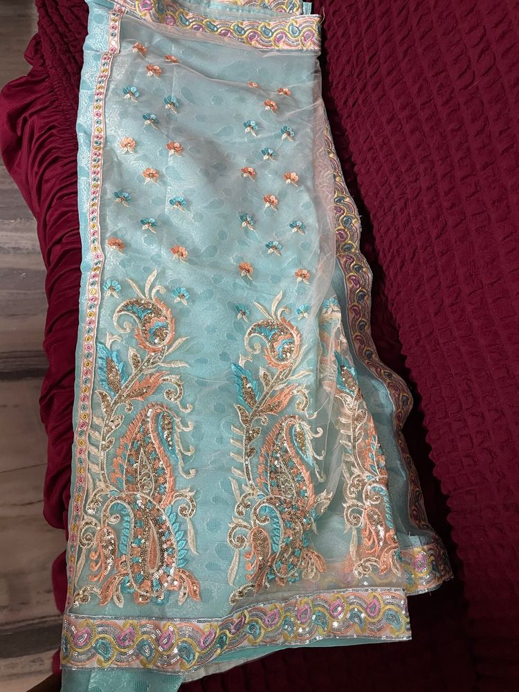 Beautiful Light Blue Saree *new* Never Used