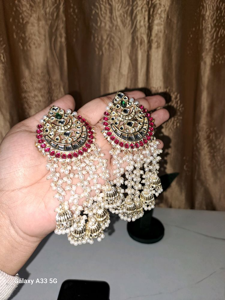 Beautiful Chaandbalis In Pink And White Work