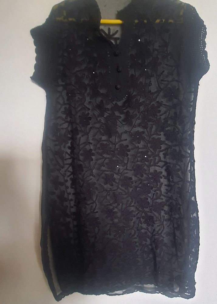 Chikenkari Kurti With Sequin Work