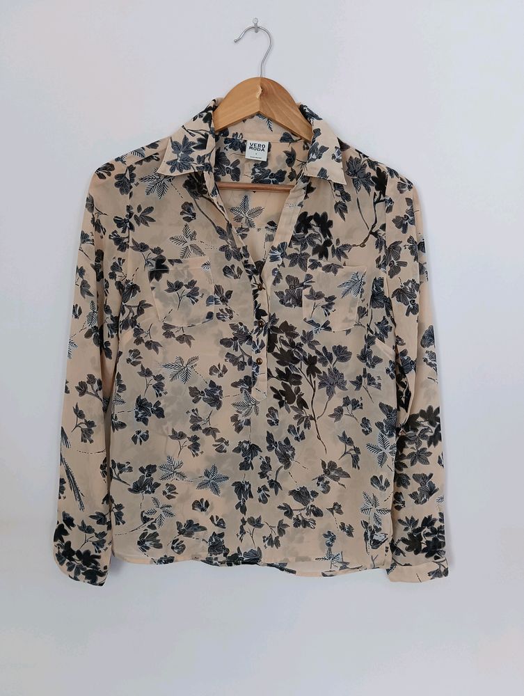 Cream Printed Casual Top (Women)