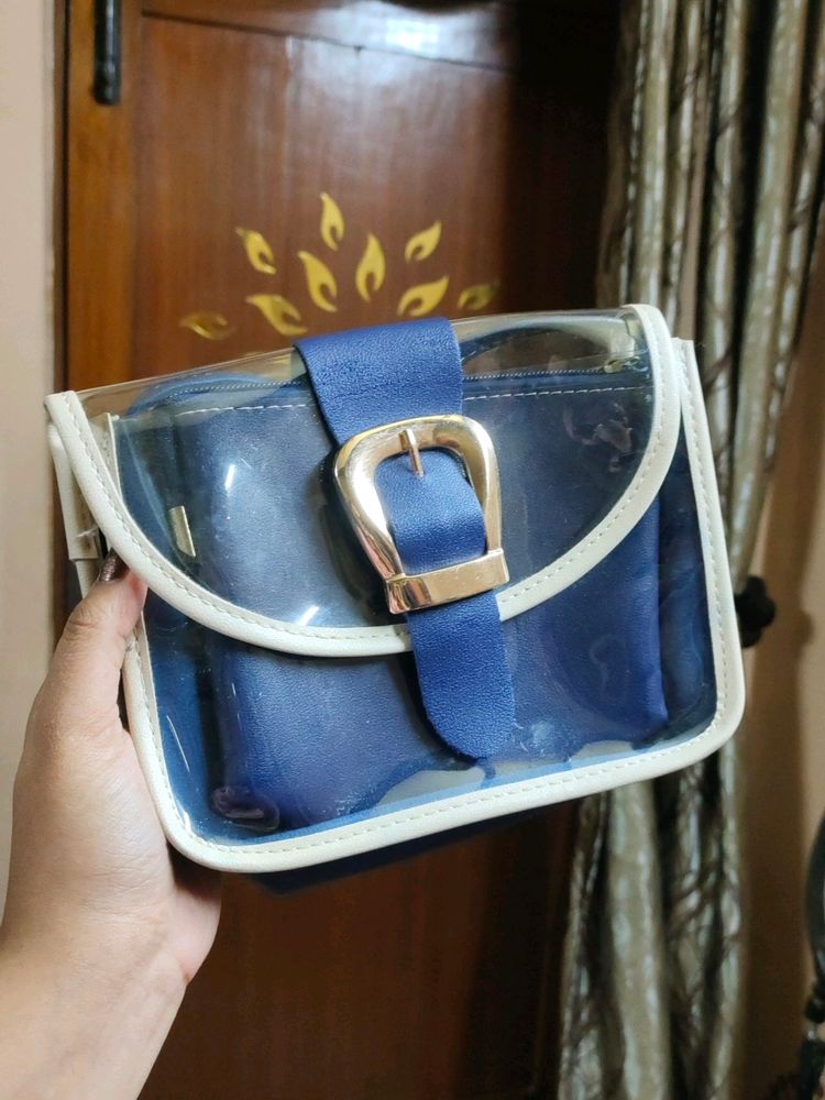 Transparent Blue Bag With Pouch