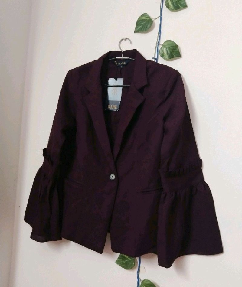 Women's Violet Blazer With Cute Ruffle Sleeves