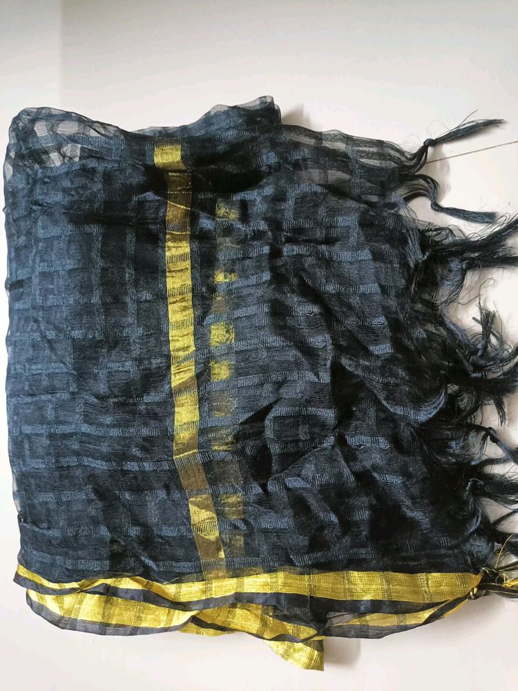 Black Dupatta With Golden Lace