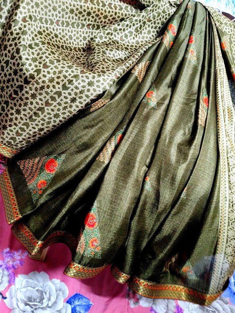 Dark Olive Green Saree