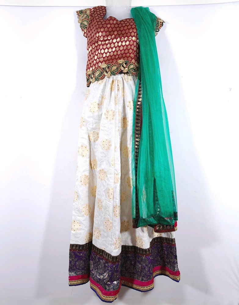 Maroon & Cream Ethnic Lehenga(Women's)