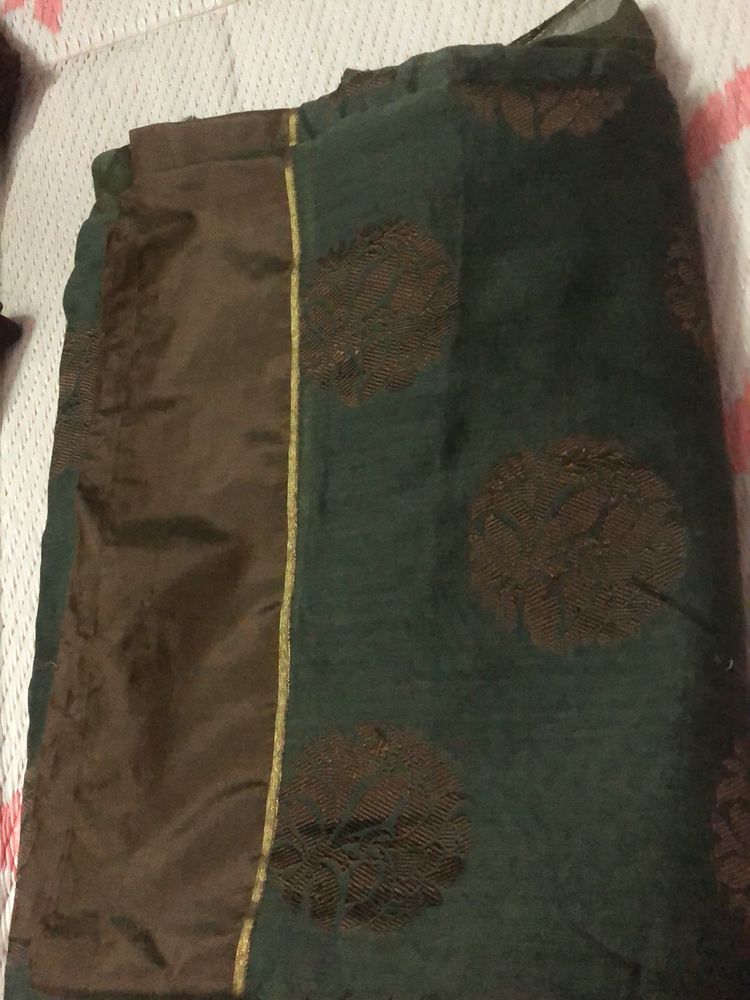 Olive Green And Brown Saree Vth Blouse