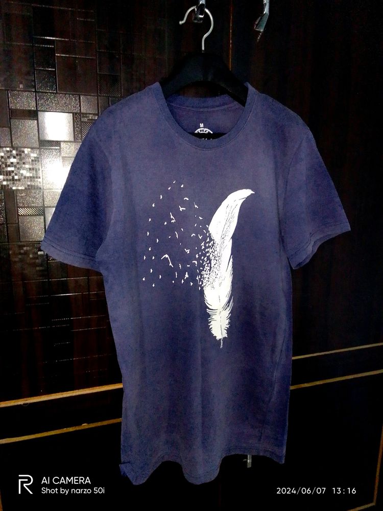 Tripr Navy Blue Printed Tshirt For Men