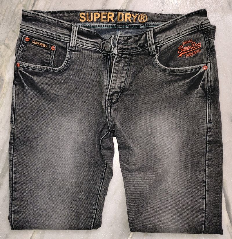 Super Dry Vintage 32 Size Jeans For Men Dark Grey